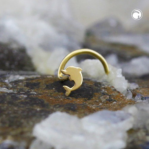 Næsestift 2,5 mm spiral med Little Dolphin 14 karat GULD