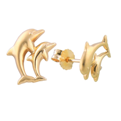 Ørestikker 10x7mm Dolphin Fairy Matte Glossy 9K GOLD
