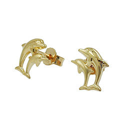 Ørestikker 10x7mm Dolphin Fairy Matte Glossy 9K GOLD