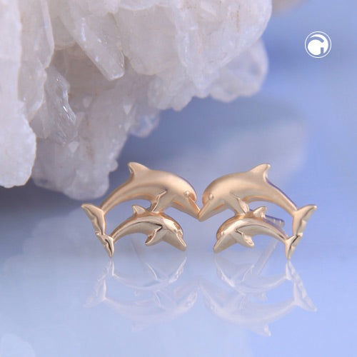 Ørestikker 10x7mm Dolphin Fairy Matte Glossy 9K GOLD