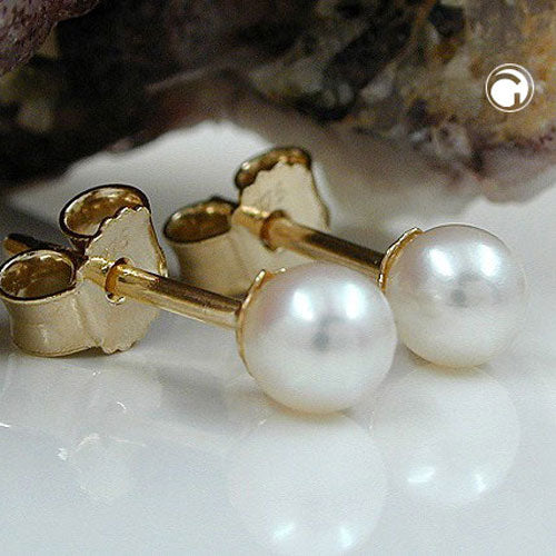 Ørestikker ca. 4 mm ferskvandsdyrket perle rund 9K GULD