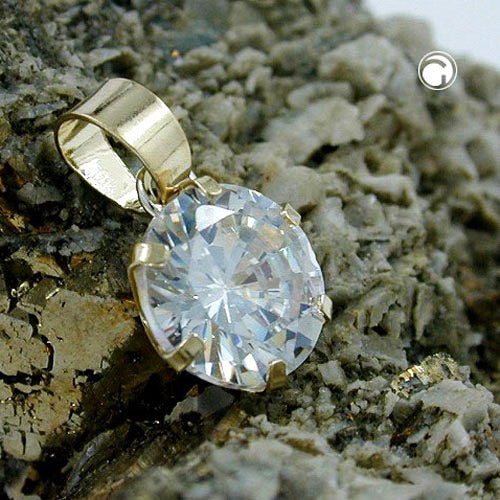Vedhæng 8mm Cubic Zirconia White Round 9K GOLD