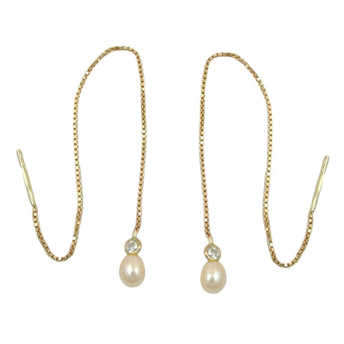 Pull-Through øreringe 93mm venetiansk kæde kultureret perle Cubic zirkonia 9Kt GULD