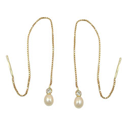 Pull-Through øreringe 93mm venetiansk kæde kultureret perle Cubic zirkonia 9Kt GULD