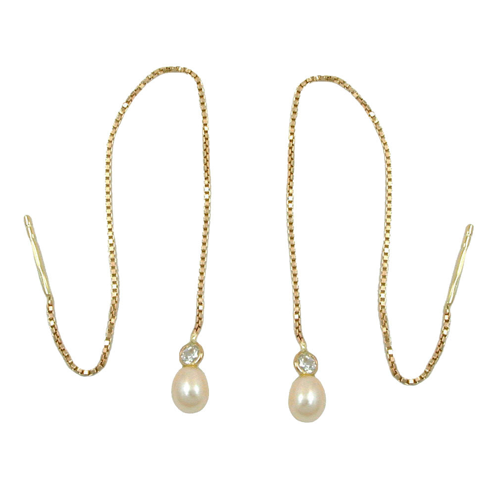 Pull-Through øreringe 93mm venetiansk kæde kultureret perle Cubic zirkonia 9Kt GULD