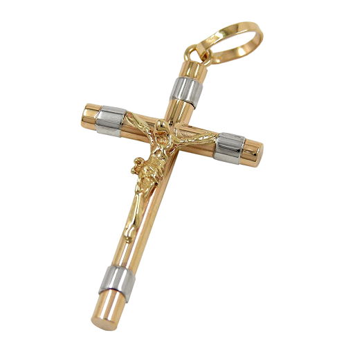 Vedhæng 25x14mm Cross Jesus bicolor rhodium belagt 9K GULD