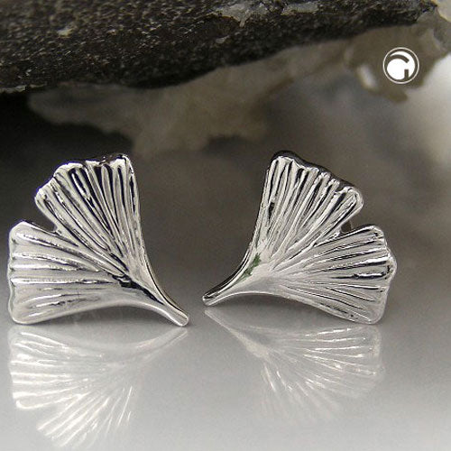 Ørestikker 12mm Ginkgo Leaf Shiny 9K hvidguld