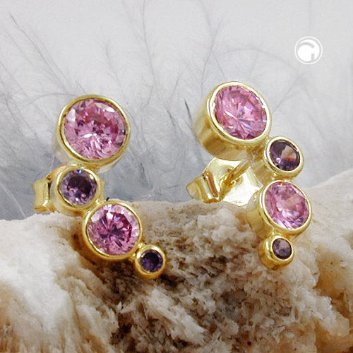 Ørestikker 14x5mm Cubic Zirconia pink-lilla 9Kt GULD