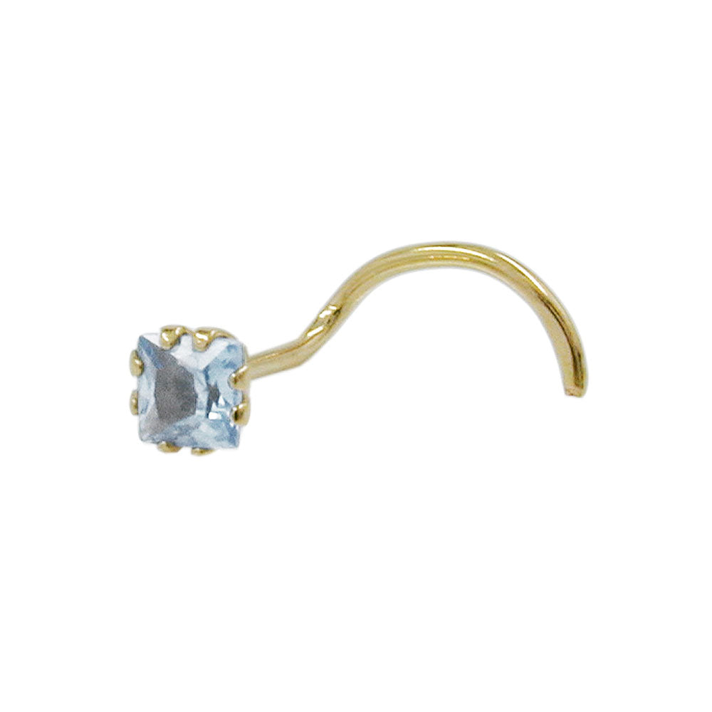 Næsestift 3x3mm zirkonia akva-farve 18k GULD