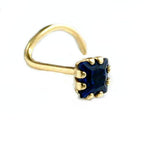 Næsestift 3x3mm spiral med zirkonia safir-blå 18Kt GULD