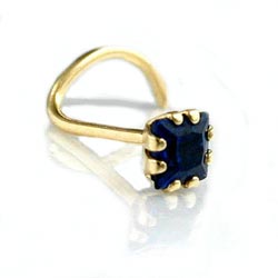 Næsestift 3x3mm spiral med zirkonia safir-blå 18Kt GULD