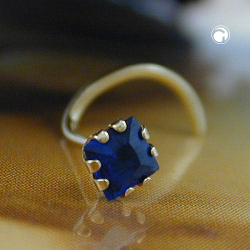 Næsestift 3x3mm spiral med zirkonia safir-blå 18Kt GULD