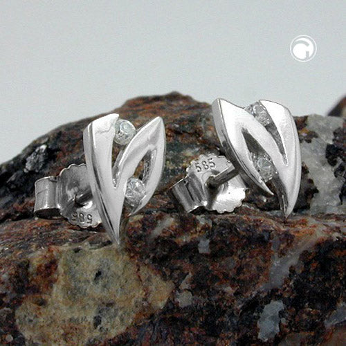Ørestik 8x5mm Cubic Zirconia 14K Hvidguld