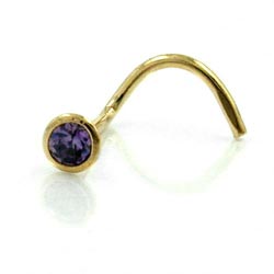 Næsestift 2,5 mm spiral med zirkonia lilla-violet 18 karat guld