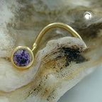Næsestift 2,5 mm spiral med zirkonia lilla-violet 18 karat guld