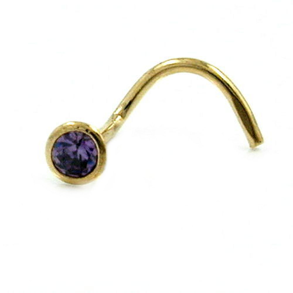 Næsestift 2,5 mm spiral med zirkonia lilla-violet 18 karat guld