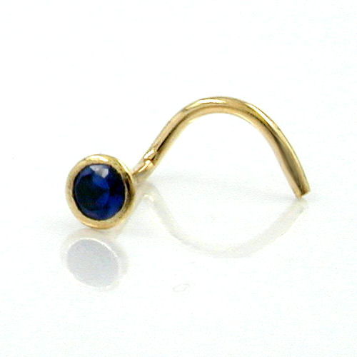 Næsestift 2,5 mm spiral med zirkonia safirblå 18k GULD
