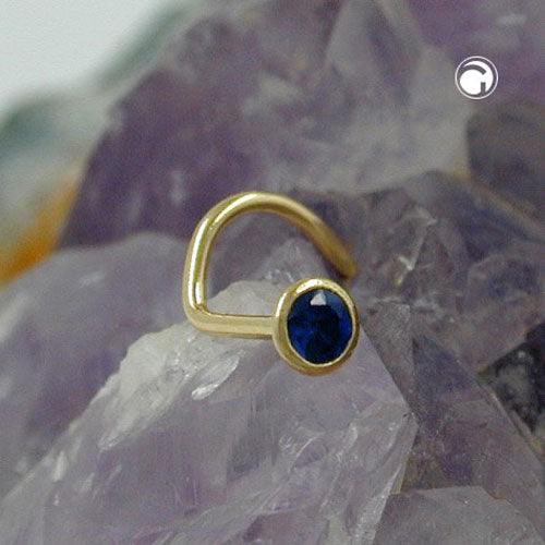Næsestift 2,5 mm spiral med zirkonia safirblå 18k GULD