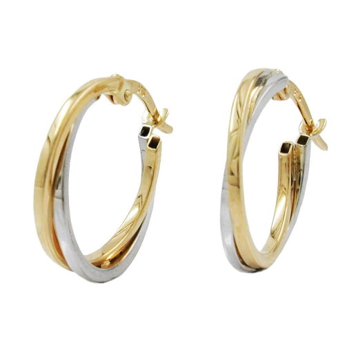Ring ørering 19x2mm bicolor, gulguld og hvidguld 9K GULD