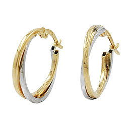 Ring ørering 19x2mm bicolor, gulguld og hvidguld 9K GULD