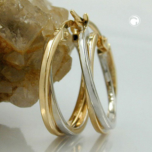 Ring ørering 19x2mm bicolor, gulguld og hvidguld 9K GULD