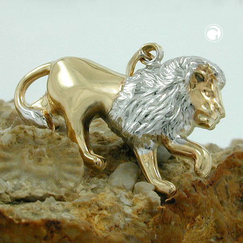 Vedhæng 23x15mm Löwe bicolor rhodiumbelagt 9K GULD