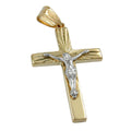Vedhæng 34x17mm kors med Jesus bicolor, skinnende diamant 9K GULD