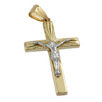 Vedhæng 34x17mm kors med Jesus bicolor, skinnende diamant 9K GULD