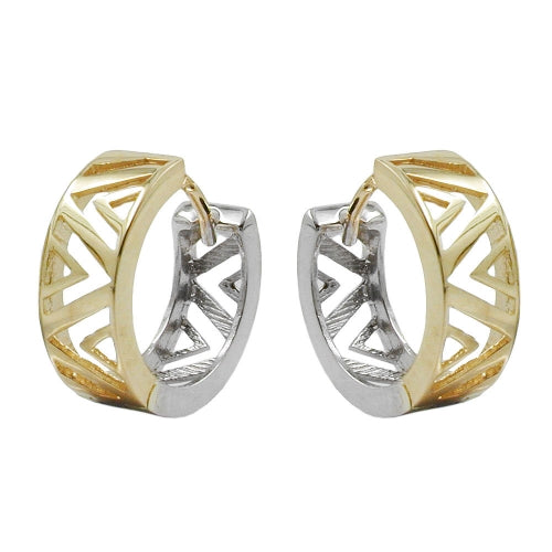 Ring ørering 13x5mm hængsel bicolor, gulguld og hvidguld 9k GULD