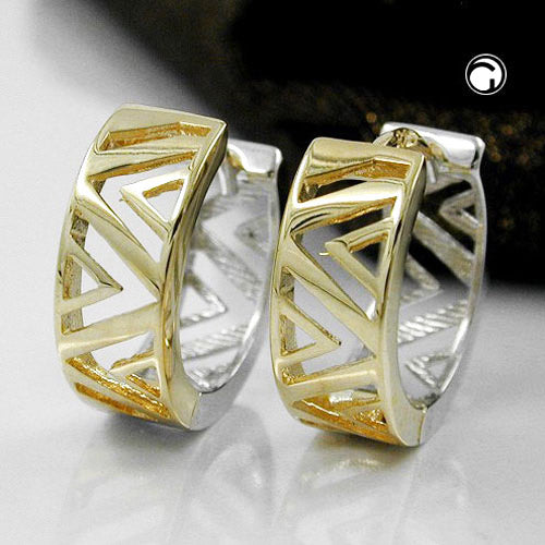 Ring ørering 13x5mm hængsel bicolor, gulguld og hvidguld 9k GULD
