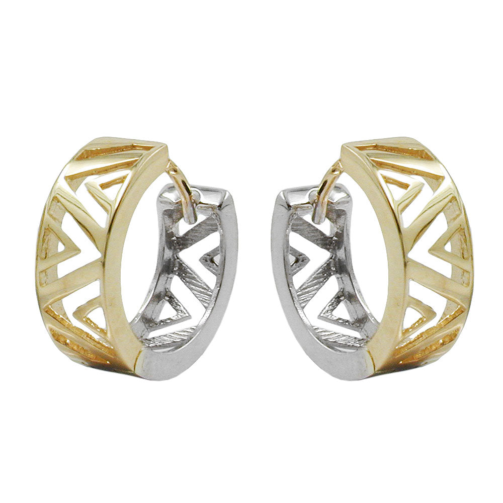 Ring ørering 13x5mm hængsel bicolor, gulguld og hvidguld 9k GULD