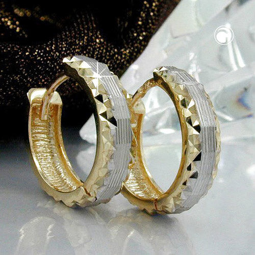 Ring ørering 14x4mm hængsel bicolor diamant 9K GULD