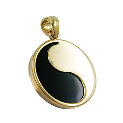 Vedhæng Yin Yang 16mm med Onyx 9K GULD