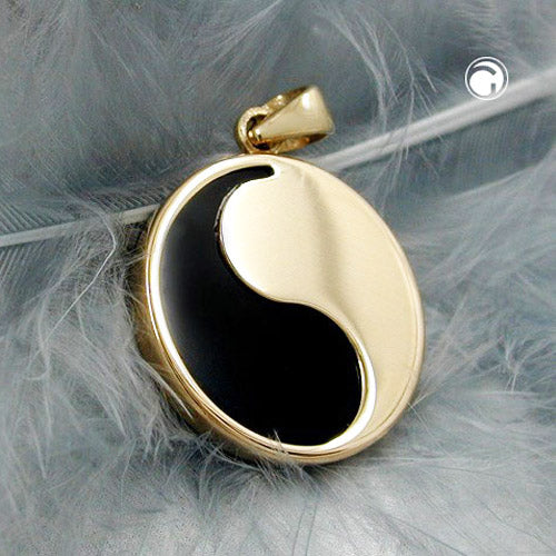 Vedhæng Yin Yang 16mm med Onyx 9K GULD