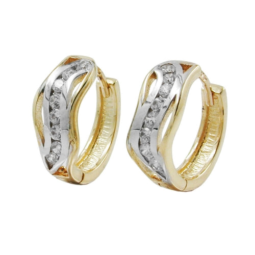 Ring ørering 13x5mm Hængsel bicolor Cubic Zirconia 9Kt GULD