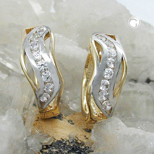 Ring ørering 13x5mm Hængsel bicolor Cubic Zirconia 9Kt GULD