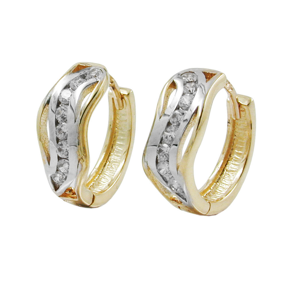 Ring ørering 13x5mm Hængsel bicolor Cubic Zirconia 9Kt GULD