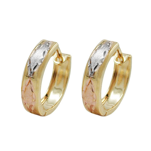 Ring ørering 12x3mm foldbart hængsel Tricolor Diamond 9K GULD