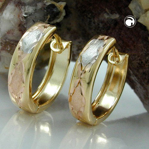 Ring ørering 12x3mm foldbart hængsel Tricolor Diamond 9K GULD