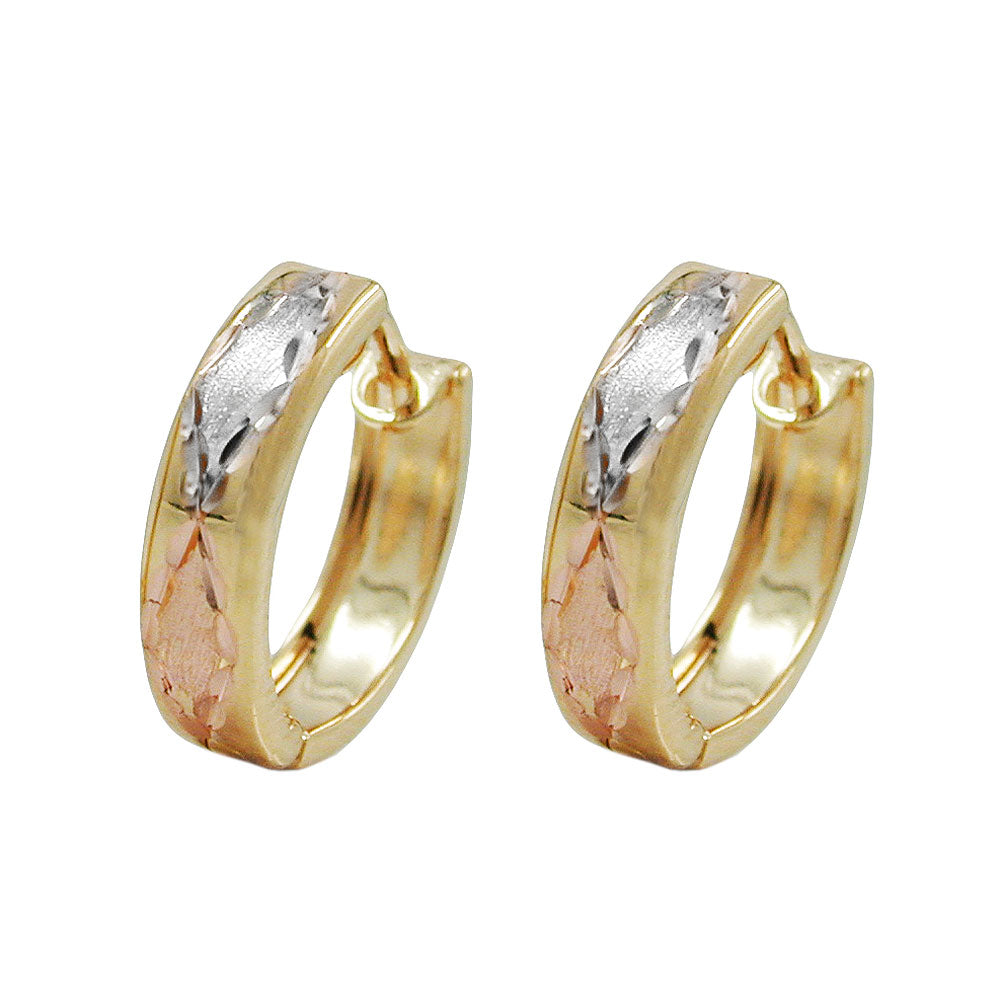 Ring ørering 12x3mm foldbart hængsel Tricolor Diamond 9K GULD