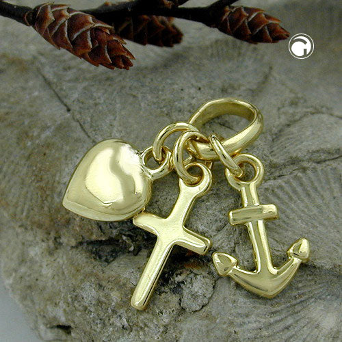 Vedhæng 15mm Faith Love Hope Shiny 9K GOLD