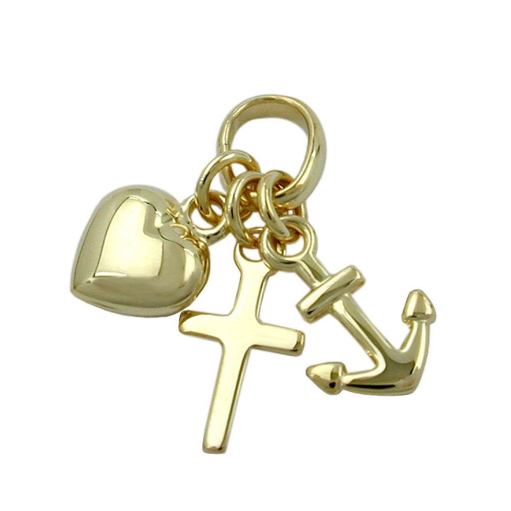Vedhæng 15mm Faith Love Hope Shiny 9K GOLD