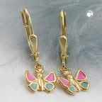 Leverback øreringe Øreringe 22x7mm Sommerfugl Lyseblå-Pink 9Kt GULD