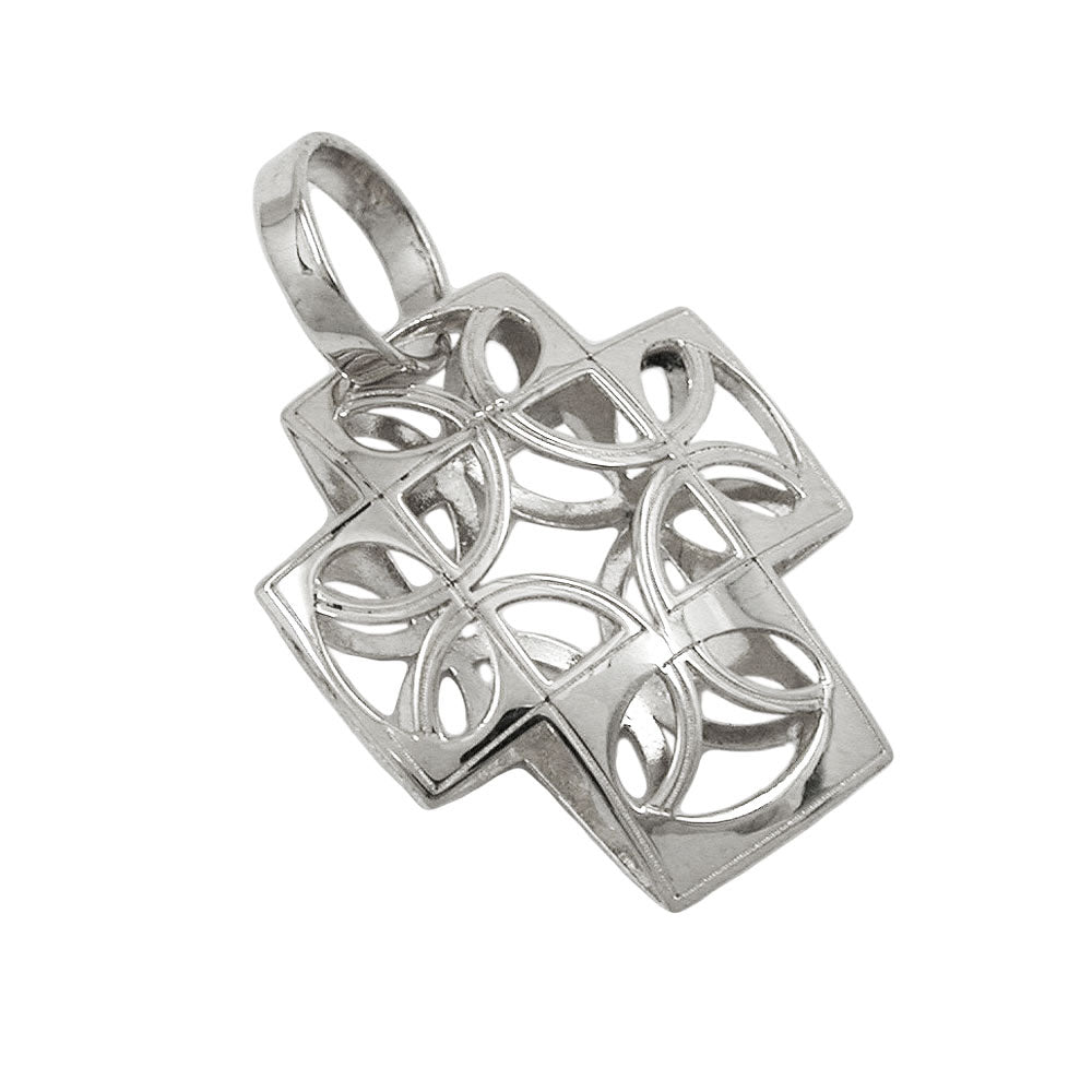 Pendler 14x12mm krydsfiligran kuppelformet halvcirkelmønster 9K hvidguld