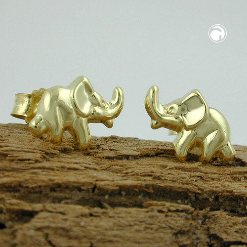 Ørestikker 7x10mm elefant skinnende 9K GULD