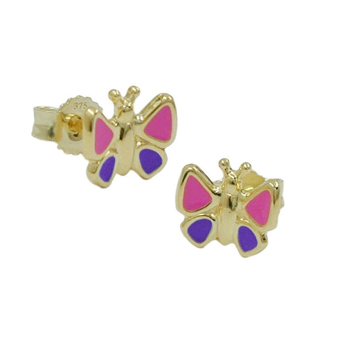 Ørestikker 7x8mm Butterfly pink-lilla 9Kt GULD