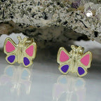 Ørestikker 7x8mm Butterfly pink-lilla 9Kt GULD