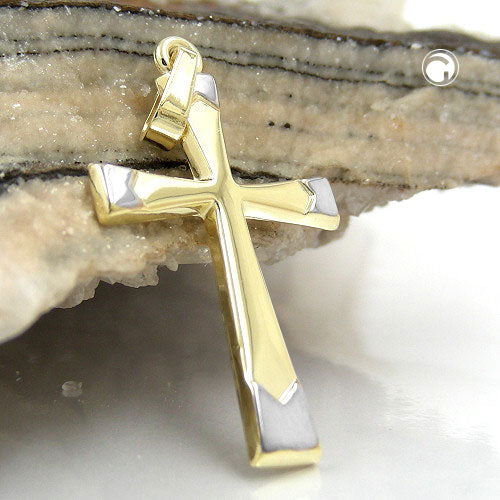Vedhæng 25x16mm korsbicolor 9K GULD