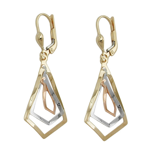 Leverback øreringe Øreringe 40x16mm 3 Rhombes tricolor 9K GULD