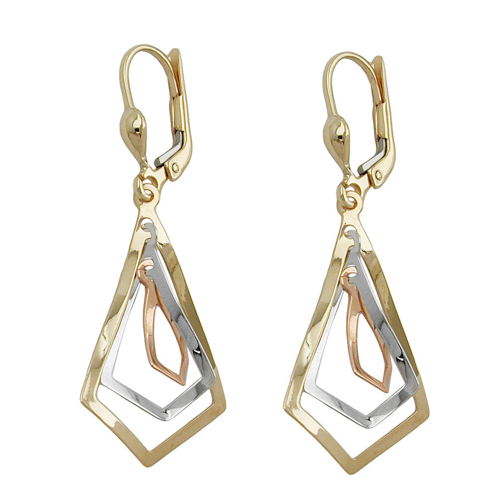 Leverback øreringe Øreringe 40x16mm 3 Rhombes tricolor 9K GULD